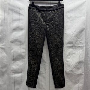 White House Black Market Black and Gold Floral Jacquard The Skinny Dress Pants